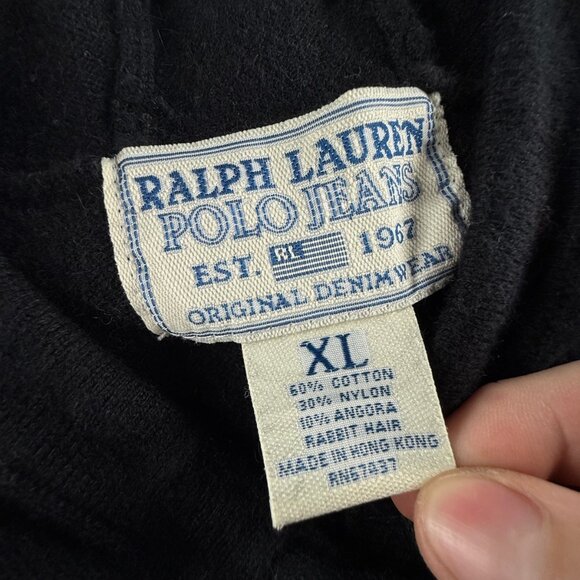 Ralph Lauren Polo Jeans Rabbit Hair Blend Black Flag Sweater Hooded USA Logo RL - Picture 5 of 14